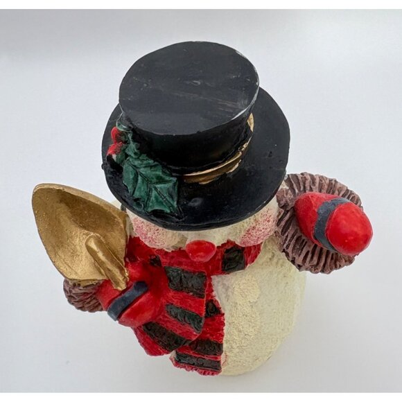 Vintage Snowman Christmas Figurine With Top Hat Striped Scarf and Shovel - Picture 7 of 8
